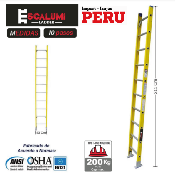Escalera Arrimo Fibra de Vidrio 10 Pasos Escalumi Ladder