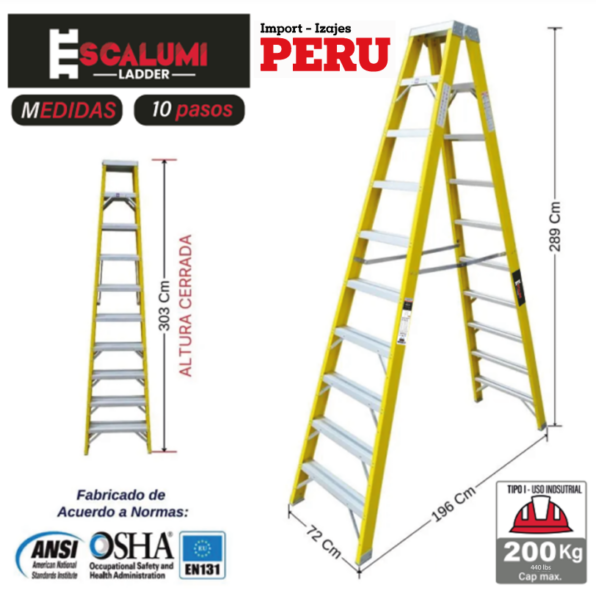 Escalera Tijera Doble Acceso Fibra de vidrio 10 Pasos