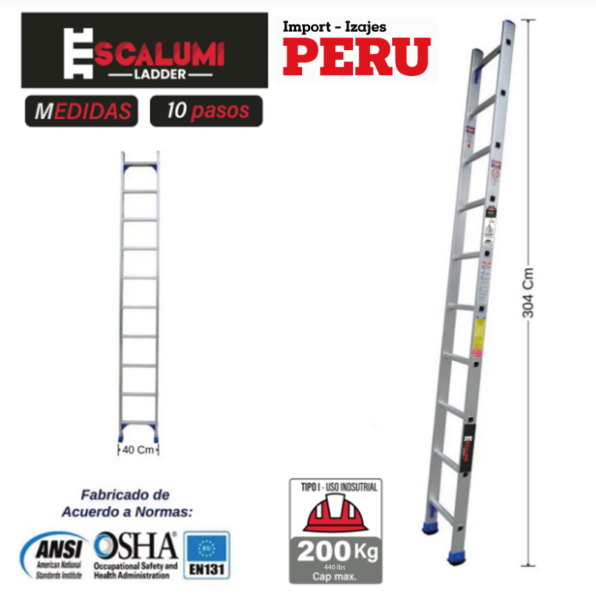 Escalera Arrimo de Aluminio 10 Pasos Escalumi Ladder