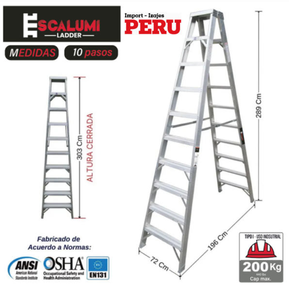 Escalera Tijera Doble Acceso Aluminio 10 Pasos Escalumi Ladder