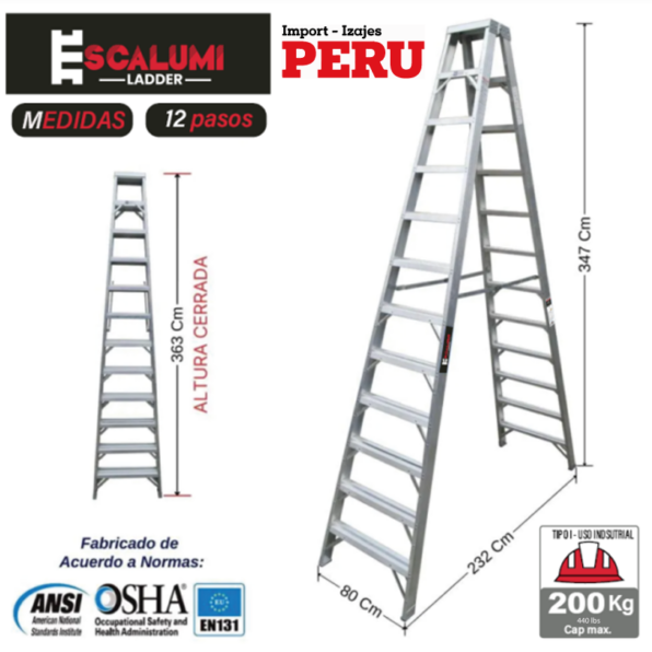 Escalera Tijera Doble Acceso Aluminio 12 Pasos Escalumi Ladder