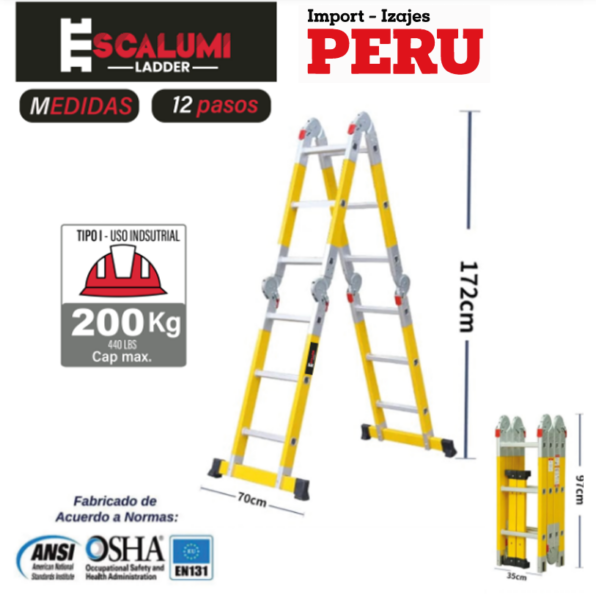 Escalera Multiusos Fibra de Vidrio 12 Pasos Escalumi Ladder