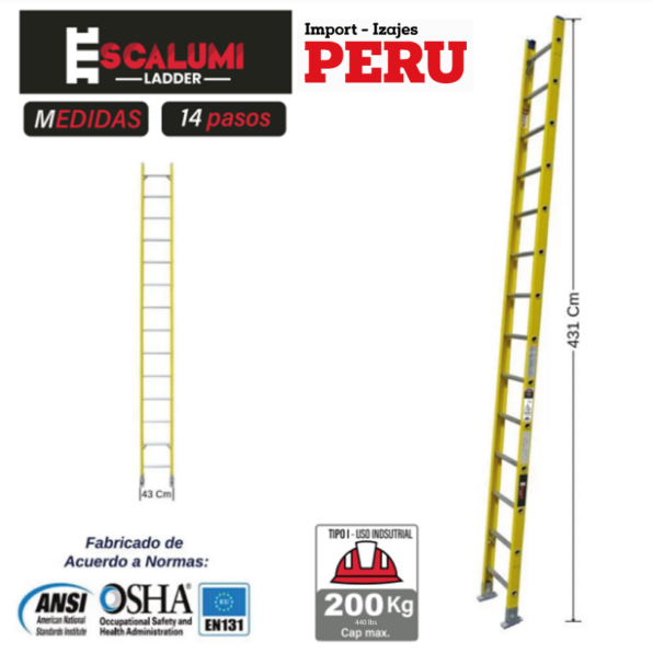 Escalera Arrimo Fibra de Vidrio 14 Pasos Escalumi Ladder