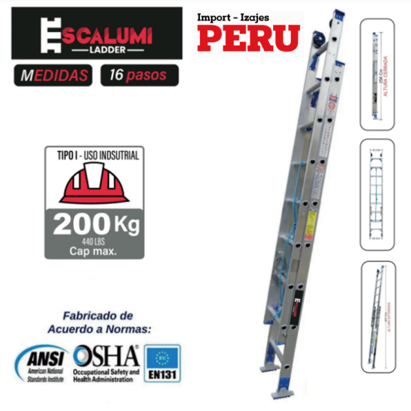 Escalera Telescópica Aluminio 16 Pasos Escalumi Ladder