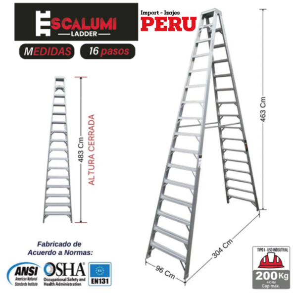 Escalera Tijera Doble Acceso Aluminio 16 Pasos Escalumi Ladder