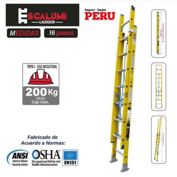Escalera Telescópica Fibra de Vidrio 16 Pasos Escalumi Ladder