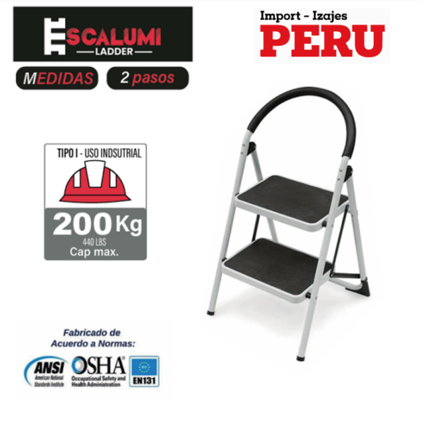 Escalera Tipo Taburete Acero 2 Pasos