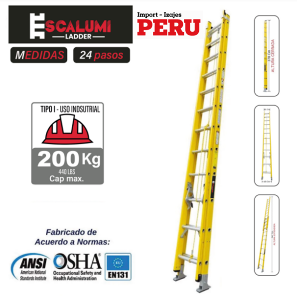 Escalera Telescópica Fibra de Vidrio 24 Pasos Escalumi Ladder