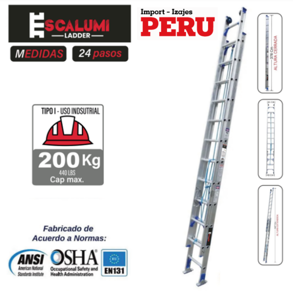 Escalera Telescópica Aluminio 24 Pasos Escalumi Ladder