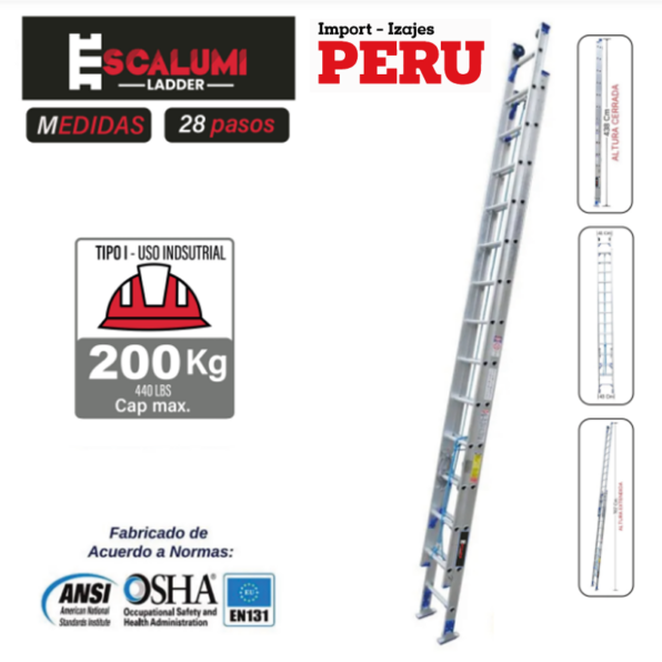 Escalera Telescópica Aluminio 28 Pasos Escalumi Ladder