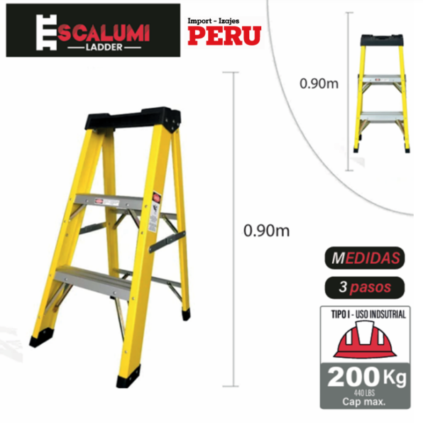 Escalera Tijera de Simple Acceso Fibra de Vidrio 3 Pasos