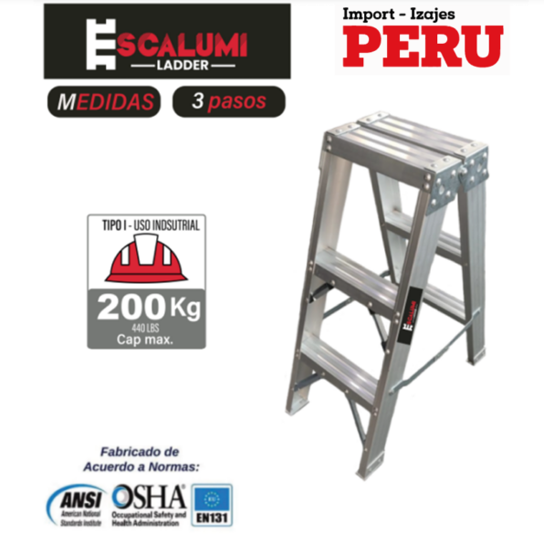 Escalera Tijera Doble Acceso Aluminio 3 Pasos Escalumi Ladder
