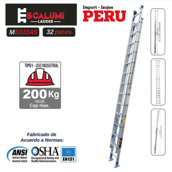 Escalera Telescópica Aluminio 32 Pasos Escalumi Ladder