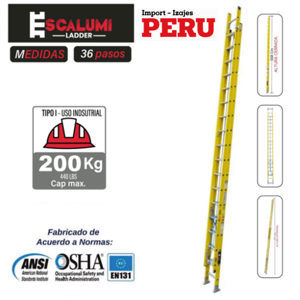 Escalera Telescópica Fibra de Vidrio 36 Pasos Escalumi Ladder