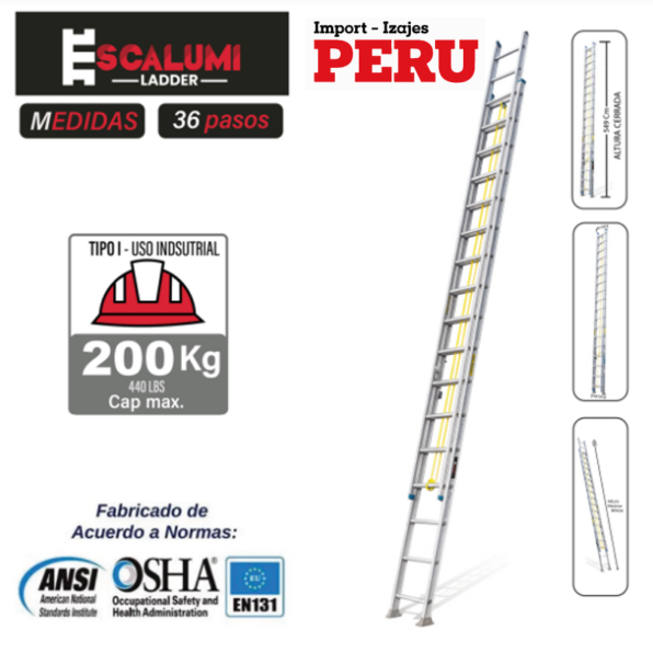 Escalera Telescópica Aluminio 36 Pasos Escalumi Ladder