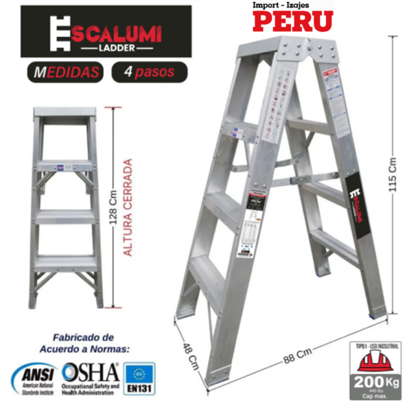 Escalera Tijera Doble Acceso Aluminio 4 Pasos Escalumi Ladder