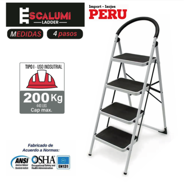 Escalera Tipo Taburete Acero 4 Pasos