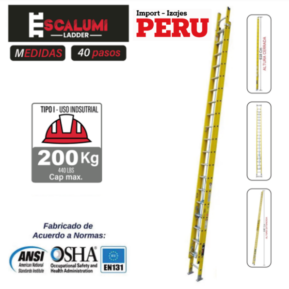 Escalera Telescópica Fibra de Vidrio 40 Pasos Escalumi Ladder