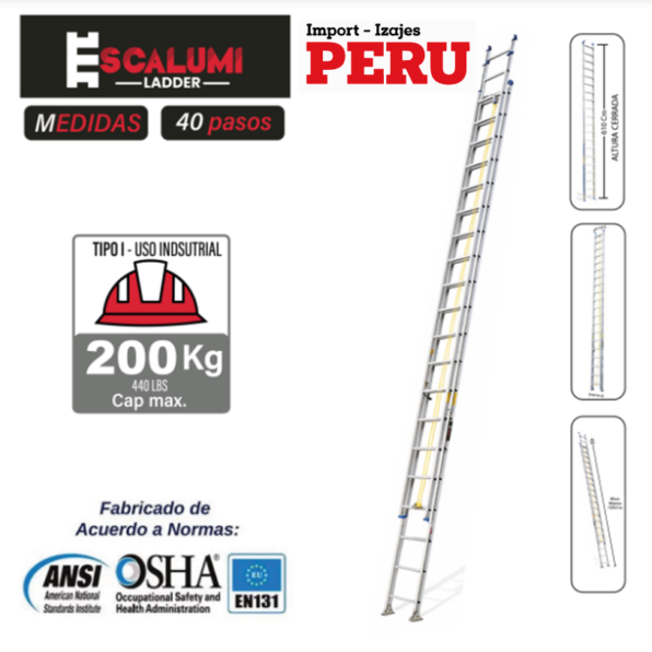 Escalera Telescópica Aluminio 40 Pasos Escalumi Ladder