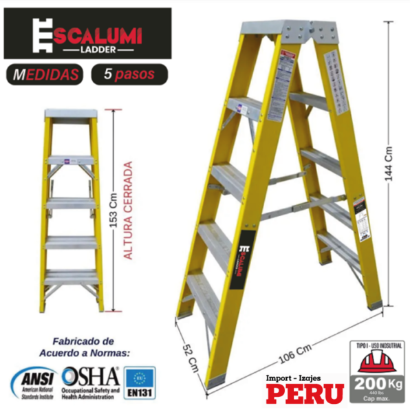 Escalera Tijera Doble Acceso Fibra de vidrio 5 Pasos Escalumi ladder