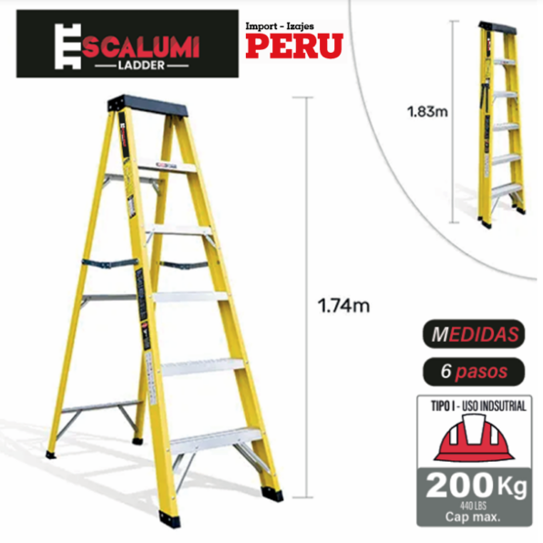 Escalera Tijera de Simple Acceso Fibra de Vidrio 6 Pasos