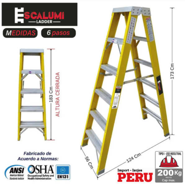 Escalera Tijera Doble Acceso Fibra de vidrio  6 Pasos Escalumi ladder