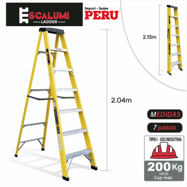 Escalera Tijera de Simple Acceso Fibra de Vidrio 7 Pasos