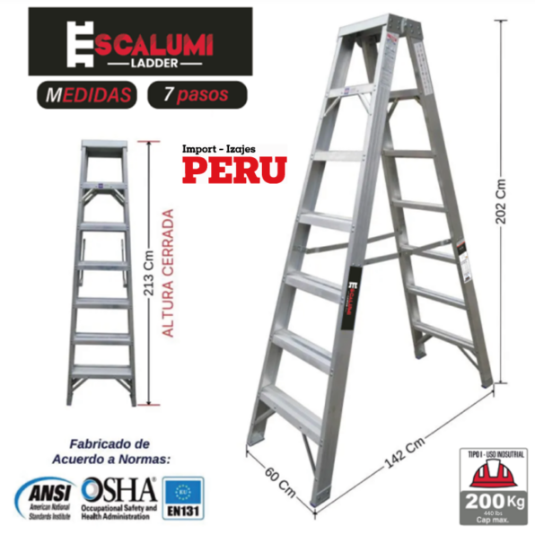 Escalera Tijera Doble Acceso Aluminio 7 Pasos Escalumi Ladder