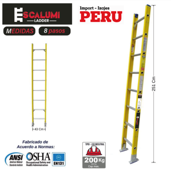 Escalera Arrimo Fibra de Vidrio 8 Pasos Escalumi Ladder
