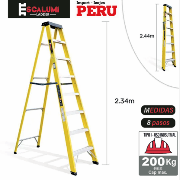 Escalera Tijera de Simple Acceso Fibra de Vidrio 8 Pasos