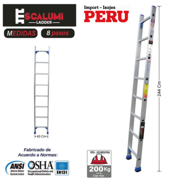 Escalera Arrimo Aluminio 8P