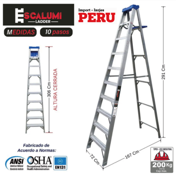 Escalera Tijera Simple Acceso Aluminio 10 Pasos Escalumi Ladder