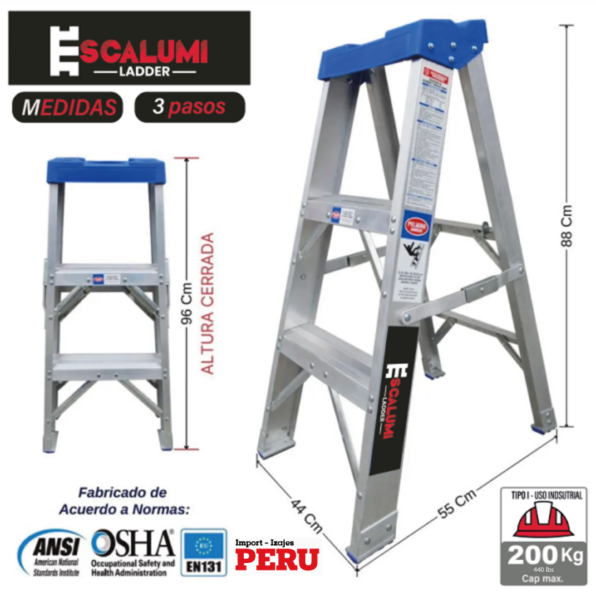 Escalera Tijera Simple Acceso Aluminio 3 Pasos Escalumi Ladder