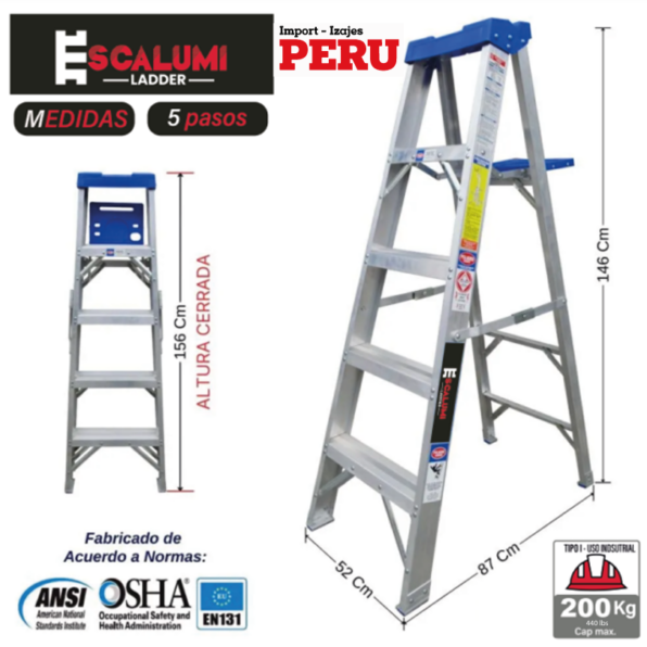 Escalera Tijera Simple Acceso Aluminio 5 Pasos Escalumi Ladder