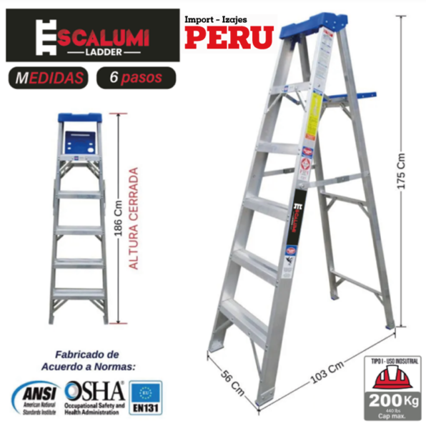 Escalera Tijera Simple Acceso Aluminio 6 Pasos Escalumi Ladder