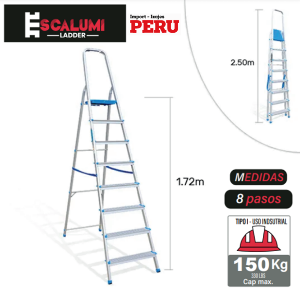 Escalera Banqueta de Aluminio 8 Pasos