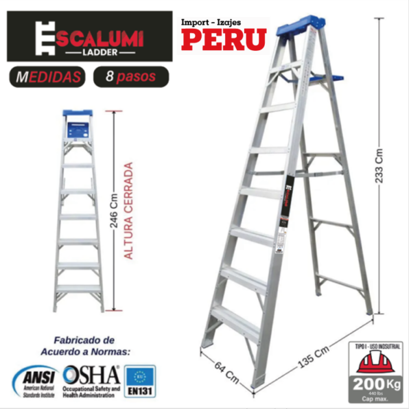 Escalera Tijera Simple Acceso Aluminio 8 Pasos Escalumi Ladder