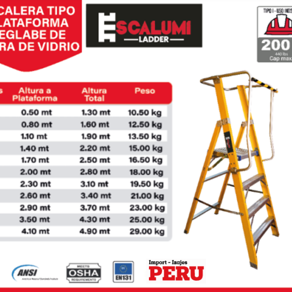 ESCALERA TIPO PLATAFORMA PLEGABLE/ FIBRA DE VIDRIO 200 KG