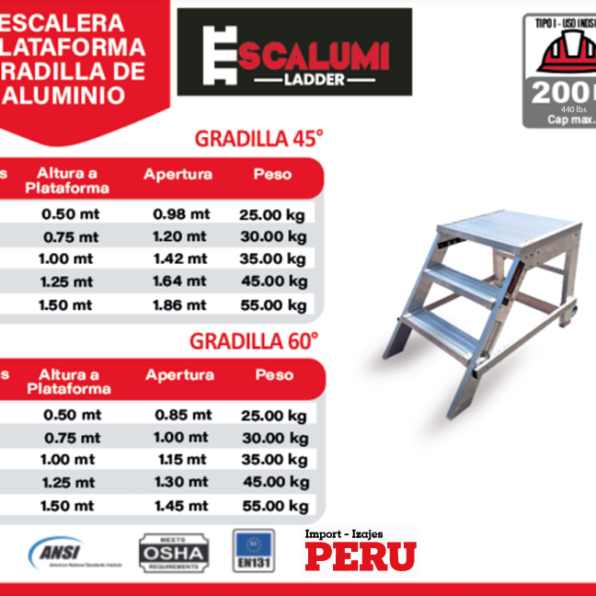 Escalera Tipo Plataforma Gradilla - ALUMININIO