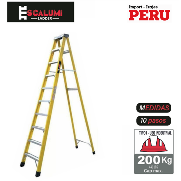Escalera Tijera de Simple Acceso Fibra de Vidrio 10 Pasos