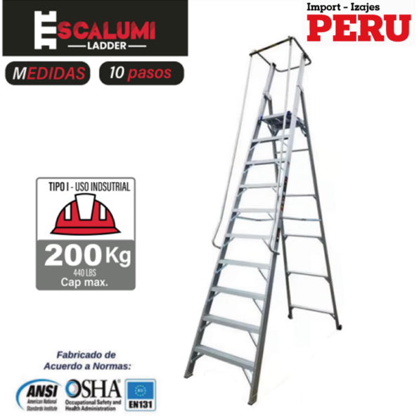 Escalera Tipo Plataforma Plegable Aluminio – 10 pasos