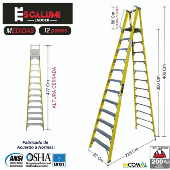 Escalera Tijera Plataforma Fibra De Vidrio 12 Pasos Escalumi Ladder