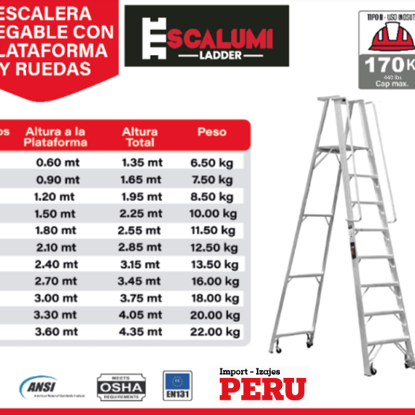 Escalera Plegable Con Plataforma y Ruedas – ALUMINIO