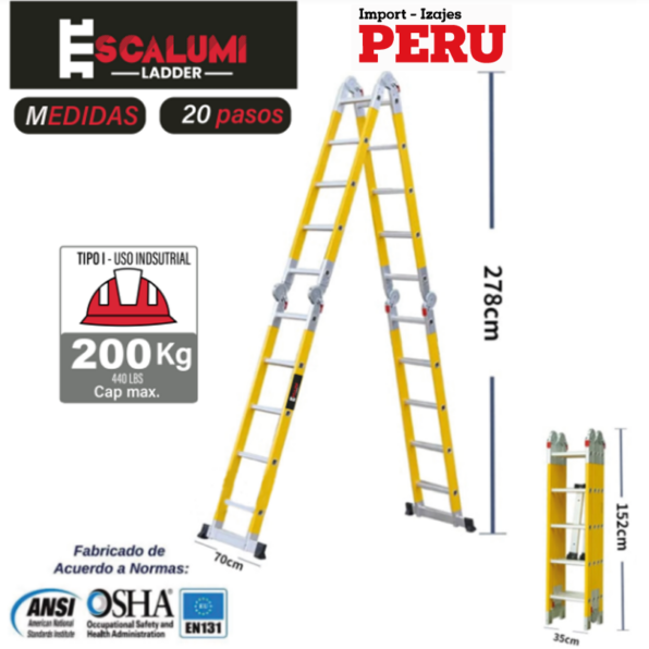 Escalera Multiusos Fibra de Vidrio 20 Pasos Escalumi Ladder