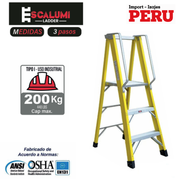 Escalera Tijera Plataforma Fibra De Vidrio 3 Pasos Escalumi Ladder