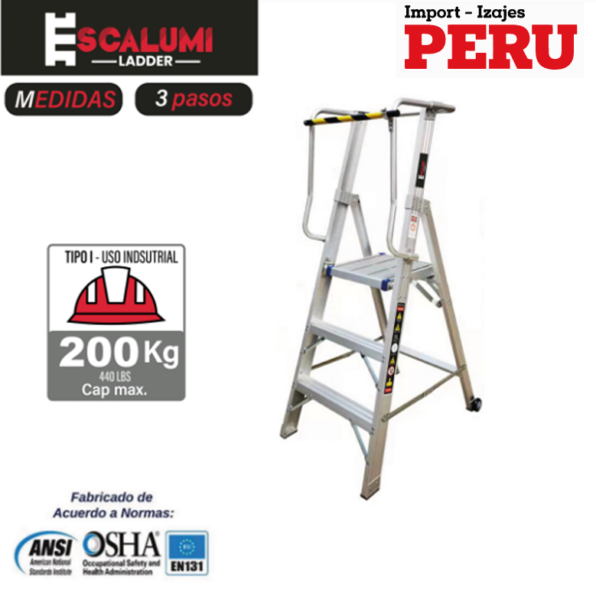 Escalera Tipo Plataforma Plegable Aluminio – 3 pasos