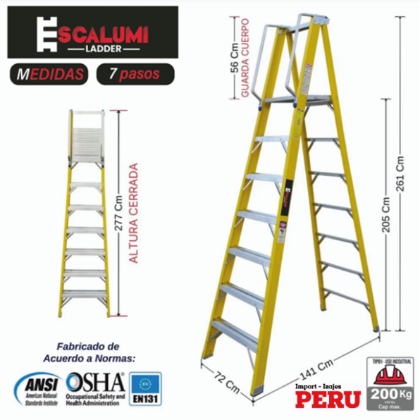 Escalera Tijera Plataforma Fibra De Vidrio 7 Pasos Escalumi Ladder