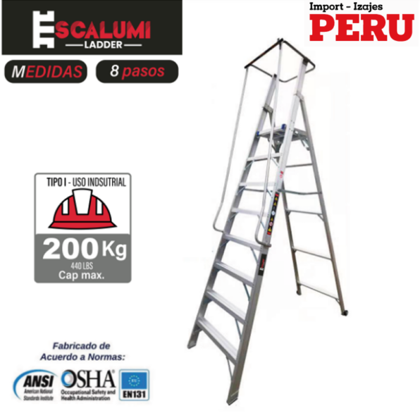 Escalera Tipo Plataforma Plegable Aluminio – 8 pasos
