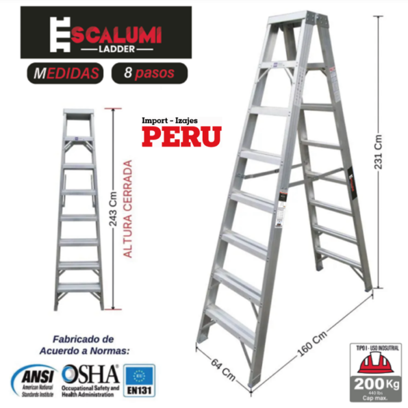Escalera Tijera Doble Acceso Aluminio 8 Pasos Escalumi Ladder