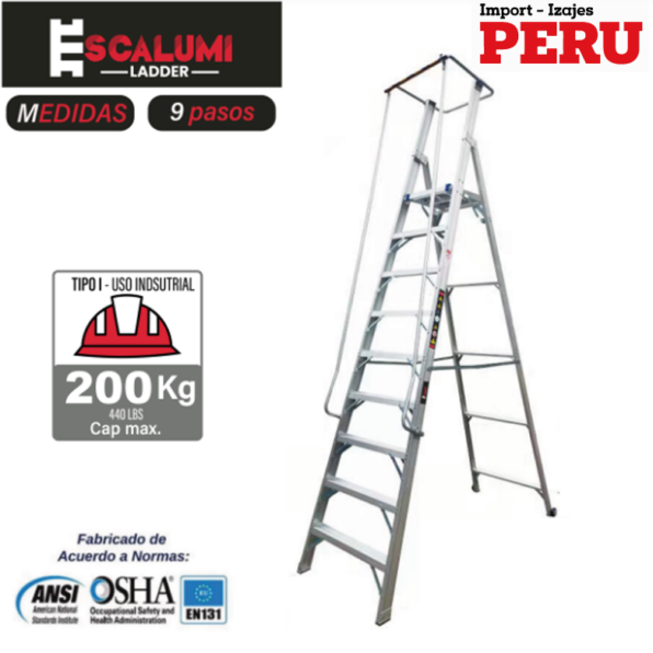 Escalera Tipo Plataforma Plegable Aluminio - 9 pasos
